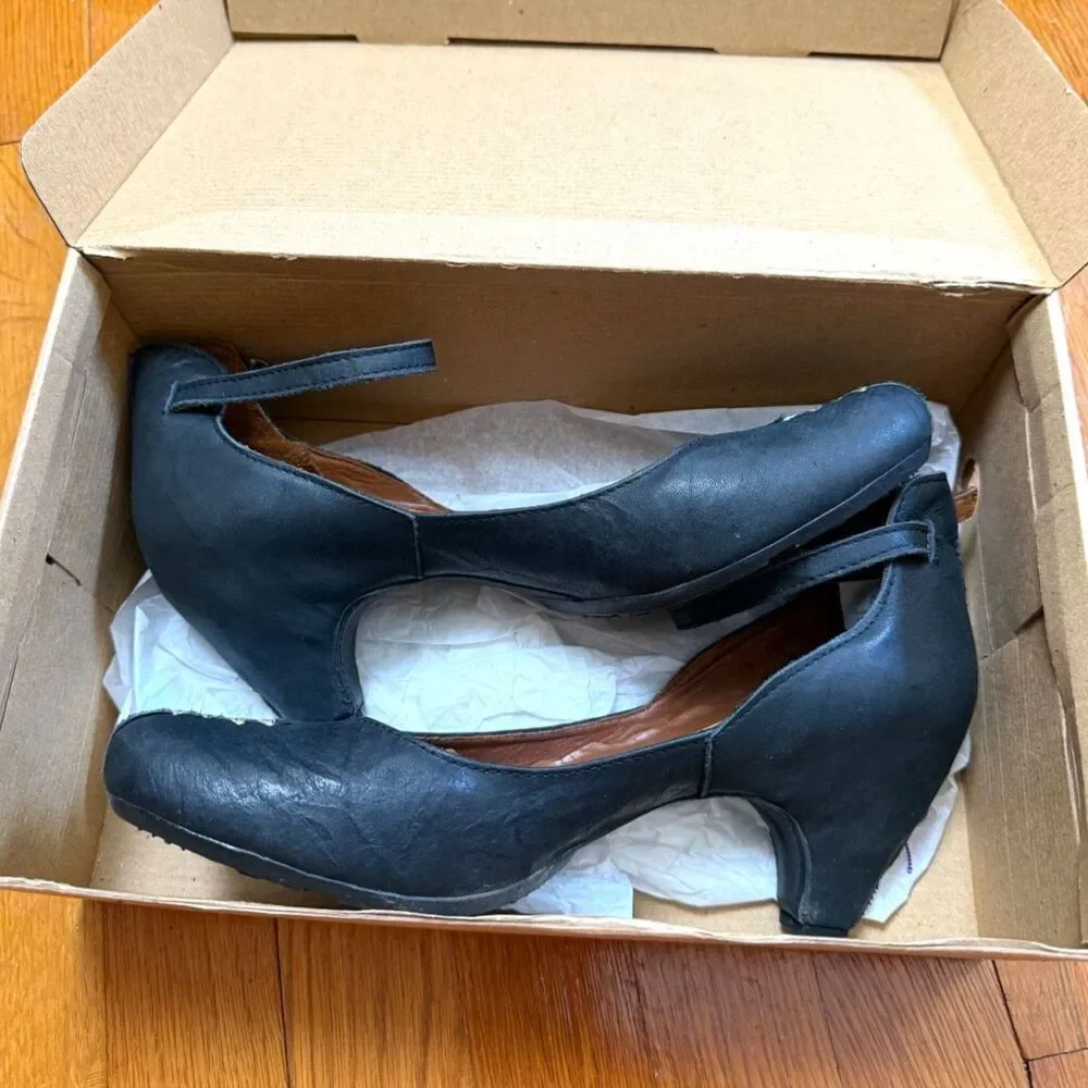 Sergio Tomani Ingrid Black Leather Ankle Strap Pumps Mary Jane Heels EU 40 US 9